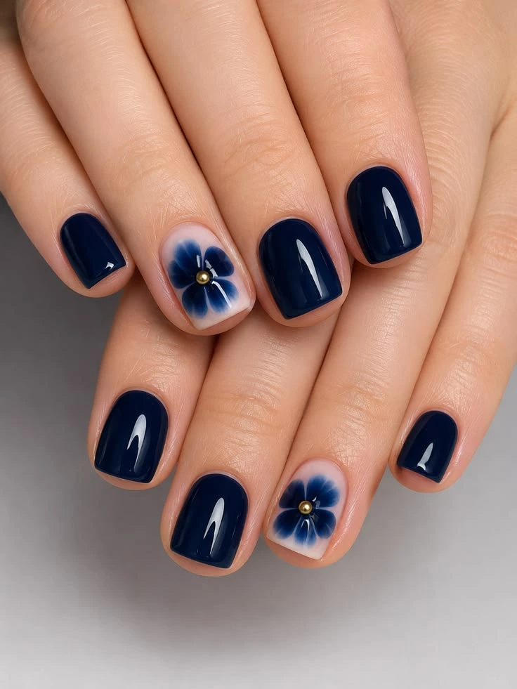 Blue Floral Nail Designs