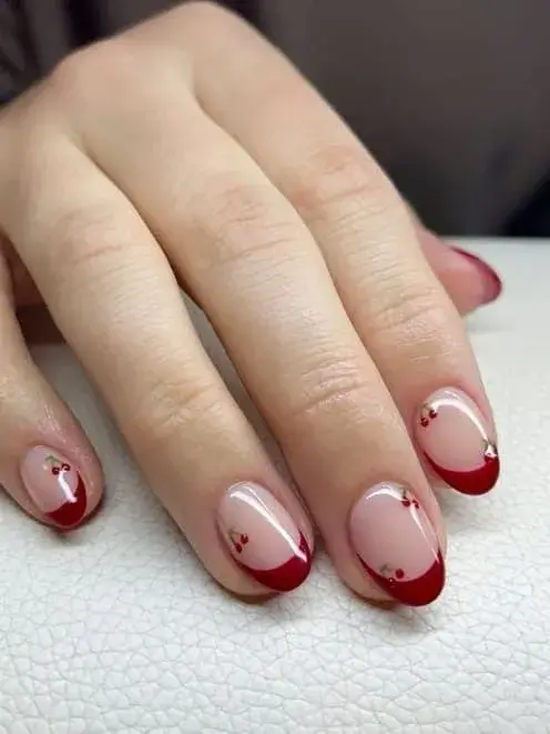 Cherry French Tip Nails Short
