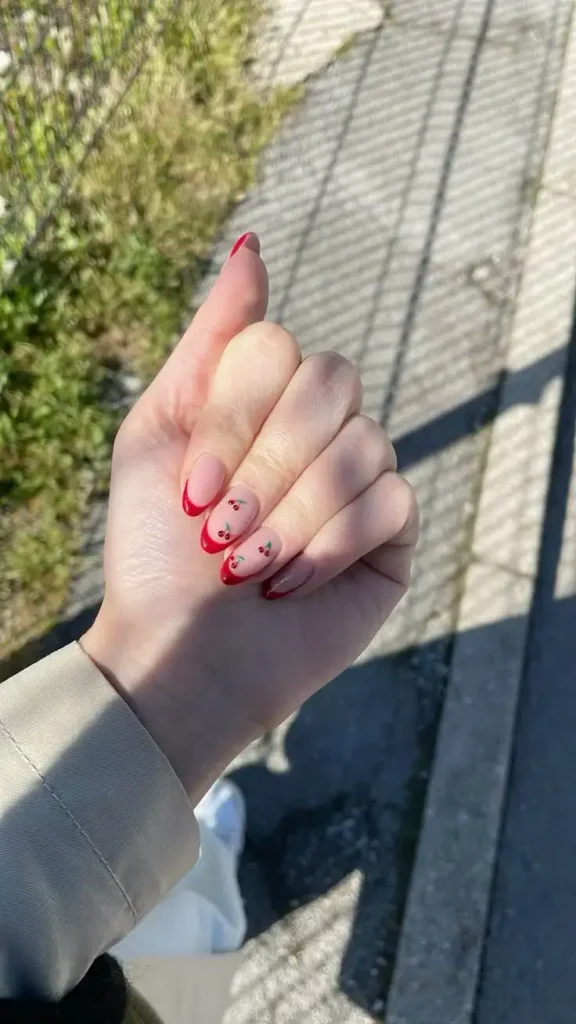 Cherry Nails French Tip Simple