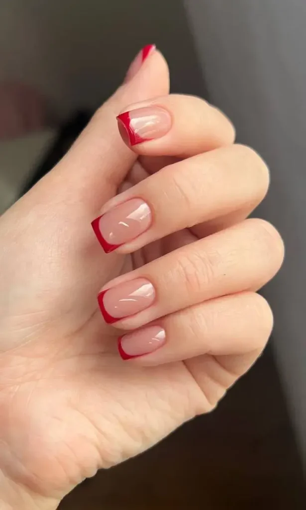 Cherry Red French Tip Nails Square