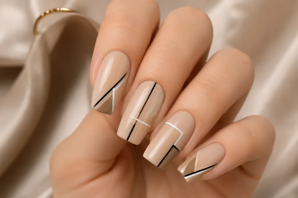 Classic Beige Geometric Nail Designs