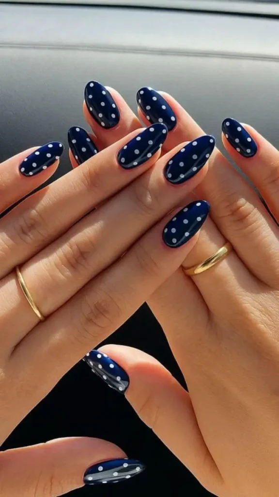 Classic Navy Polka Dot Nails