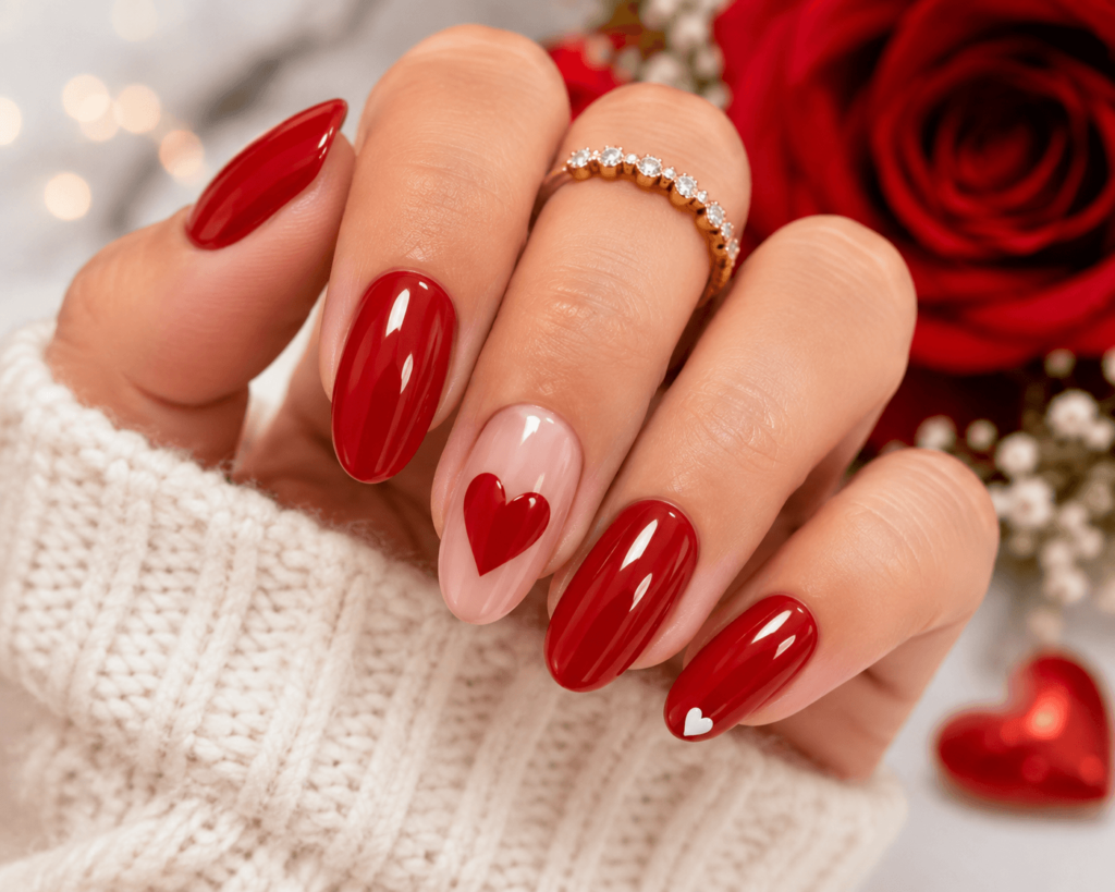 Classic Red Heart Anniversary Nails