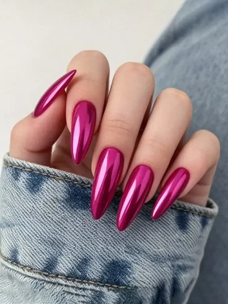 Dark Pink Chrome Nails