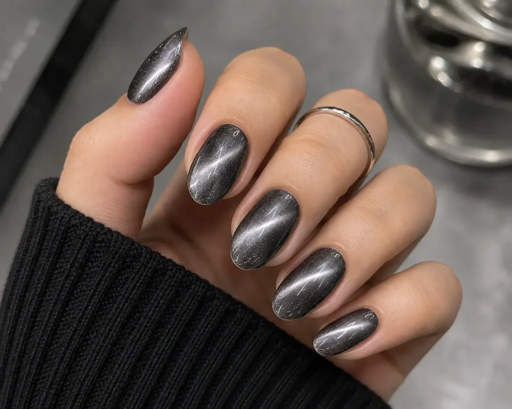 Dark Silver Cat Eye Nails
