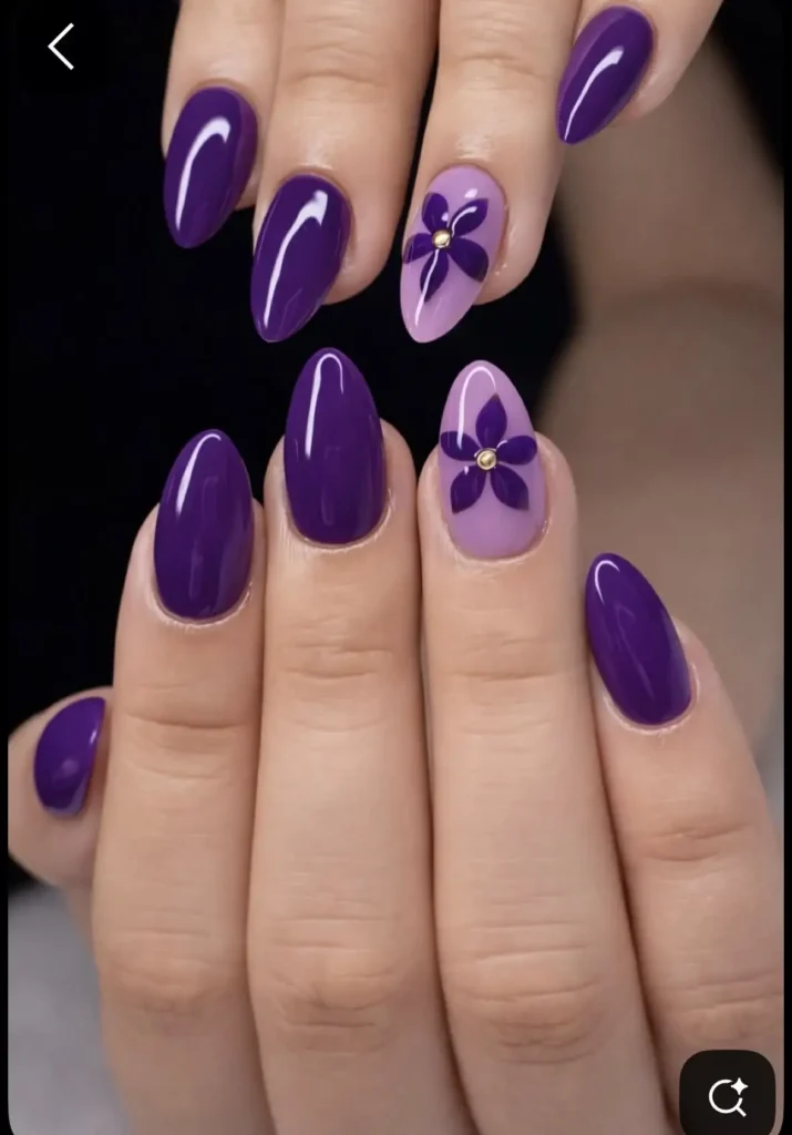 Deep Purple Floral Nails