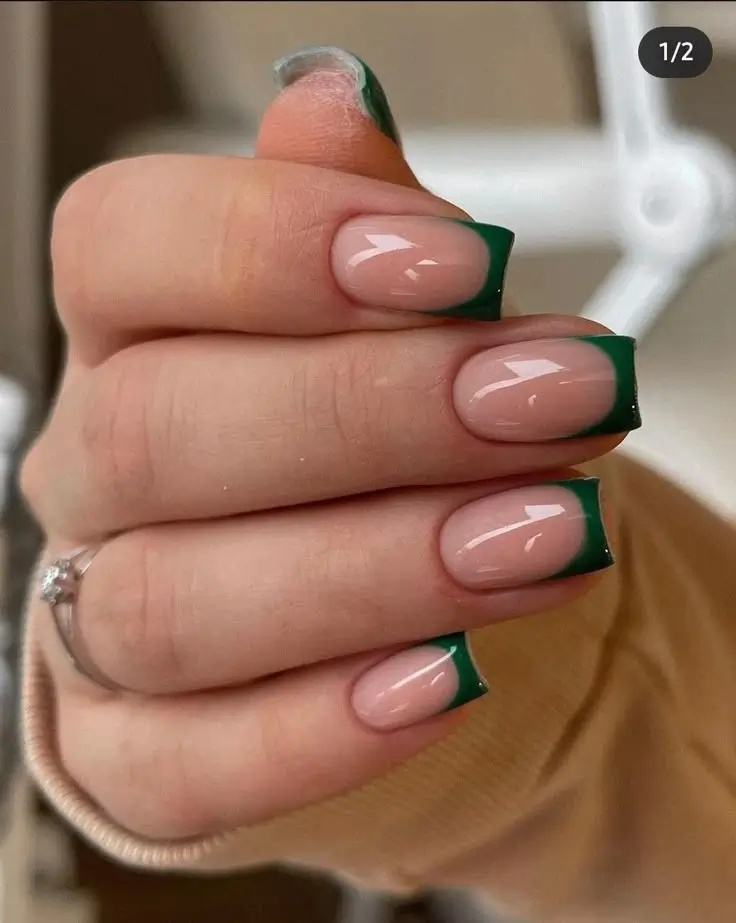 Emerald Green Nails French Tip