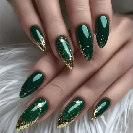 Emerald Green Nails With Gold
