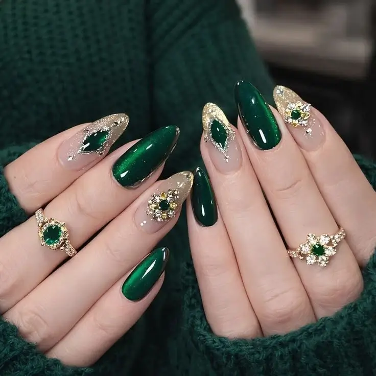Emerald Green Nails for Wedding