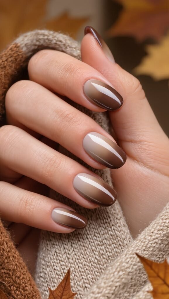 Glossy Brown Ombre Fall Nails