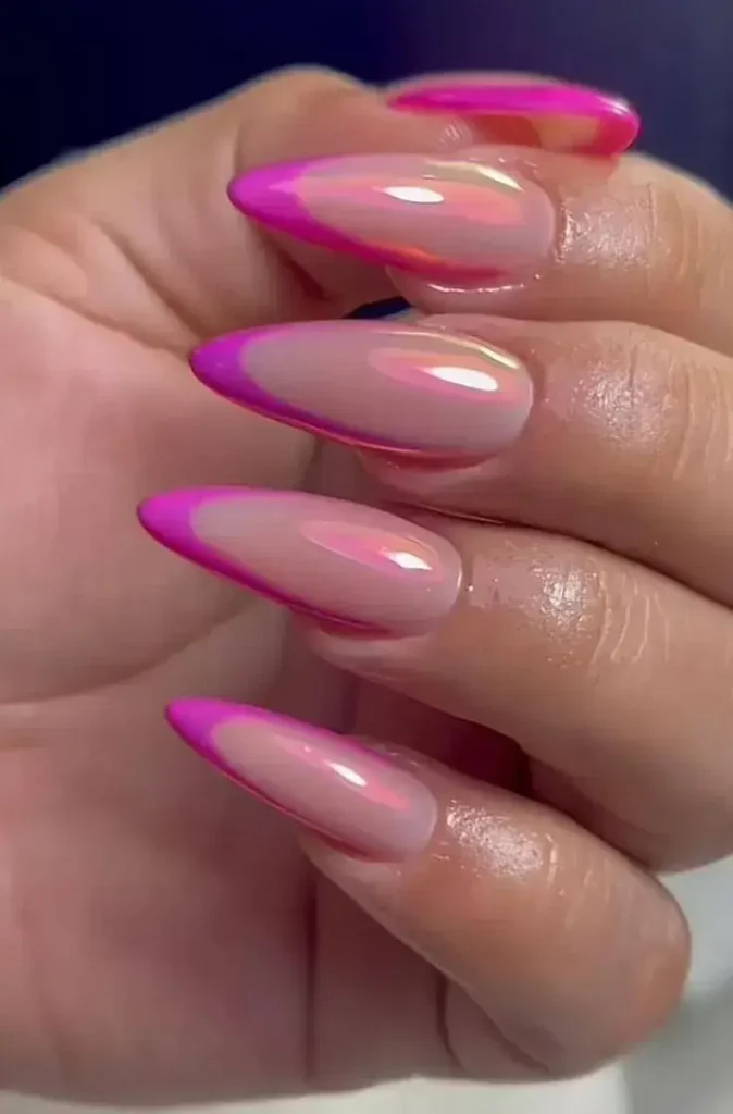 Hot Pink French Tip With Chrome