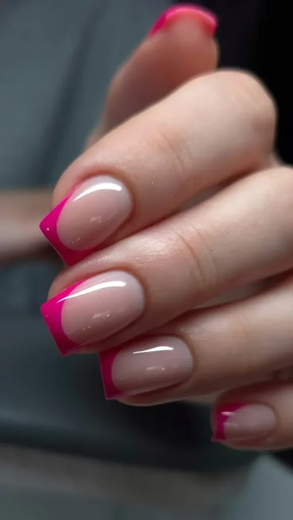 Hot Pink Nails French Tip