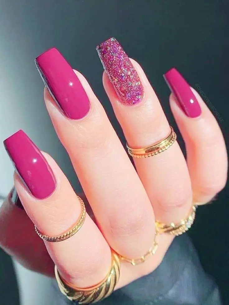 Hot Pink Nails With Design