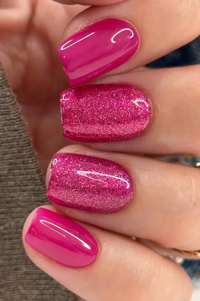 Hot Pink Nails With Glitter