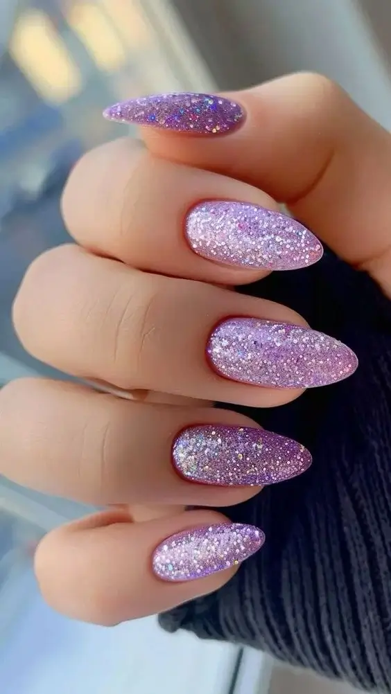 Lavender Nails With Glitter