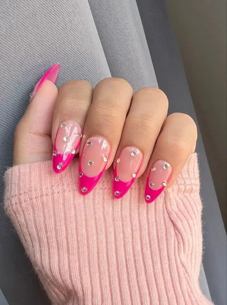 Long Pink Chrome French Tip Nails