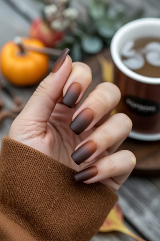 Matte Brown Ombre Nails