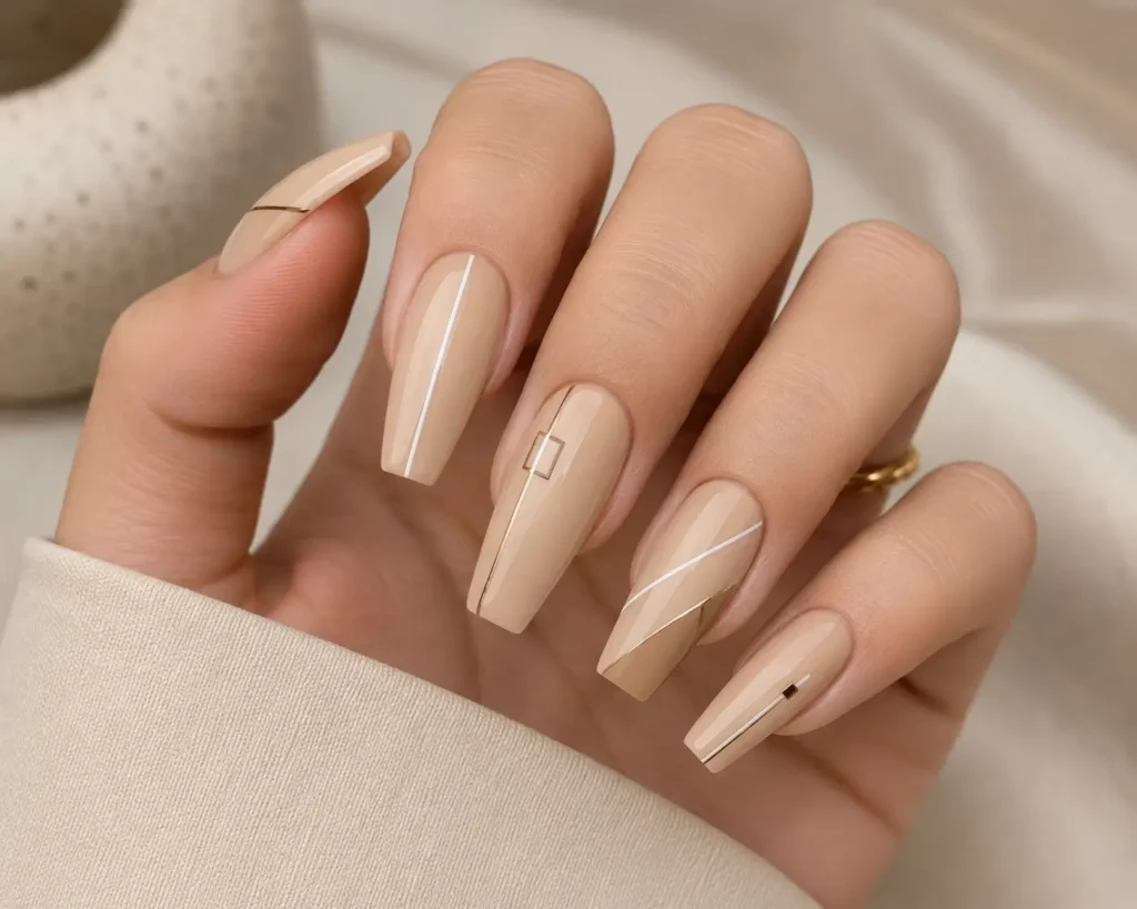 Minimalist Beige Geometric Nails