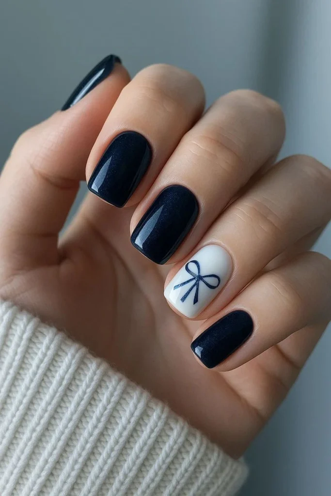 Navy Blue Bow Nail Designs