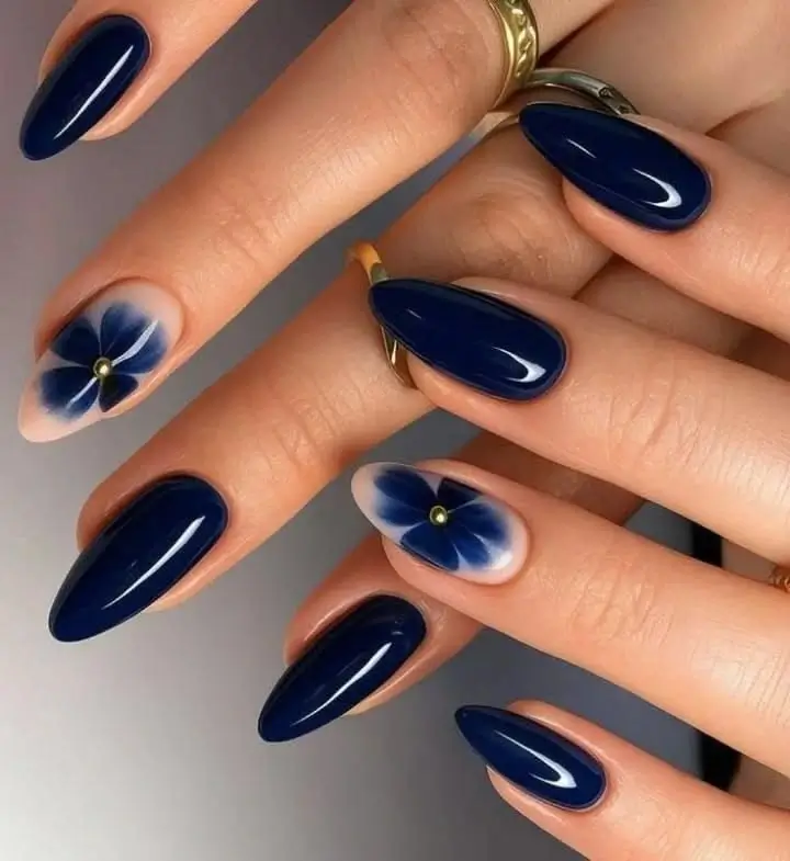 Navy Blue Floral Nails 💙