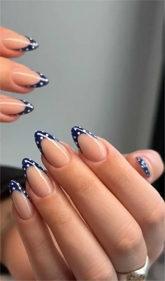 Navy Blue French Dot Tips 