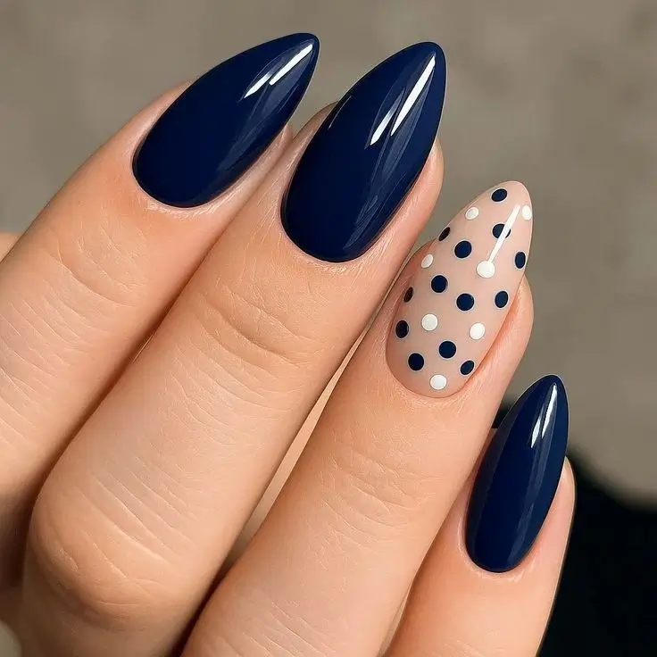 Navy Blue Polka Dot Nails