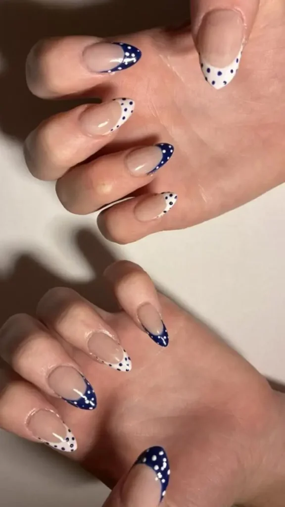 Navy French Tip Dot Nails