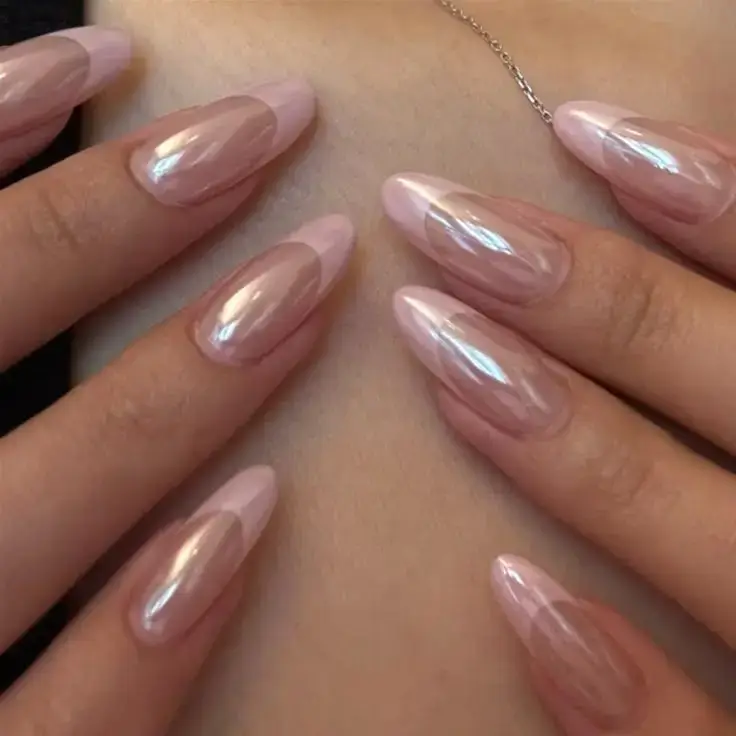 Nude Pink Chrome Nails