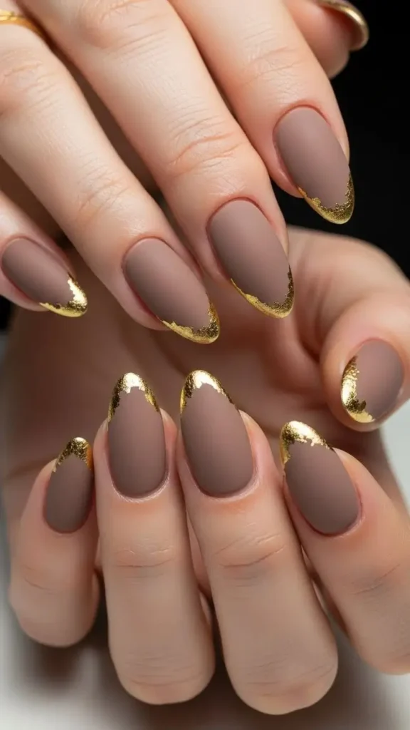 Nude and Gold Nails Designs