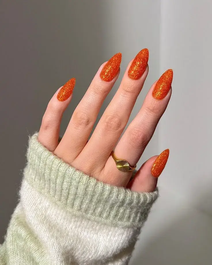 Orange Nails With Glitter