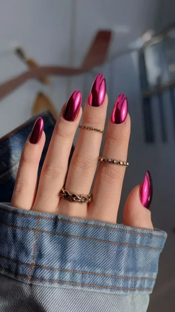 Pink Chrome Nails With Design