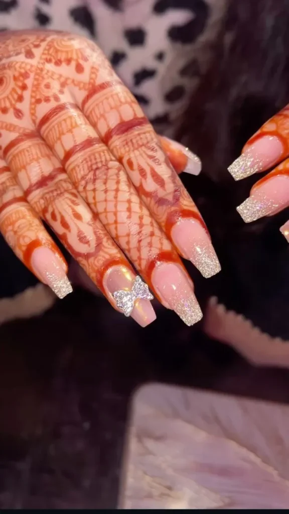 Pink Glitter Wedding Nails for Bride