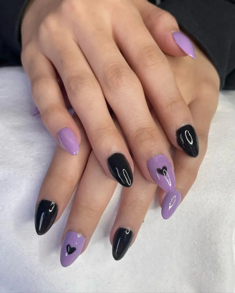 Purple & Black Heart Nails