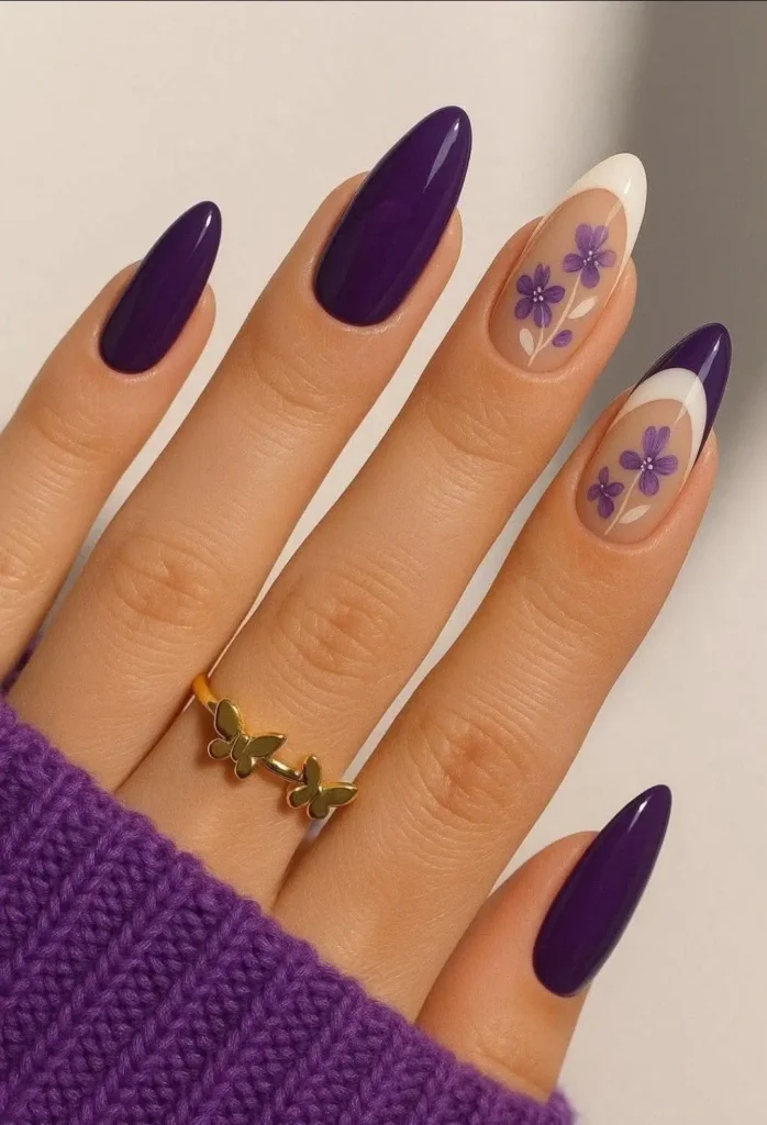 Purple Floral Nail Art