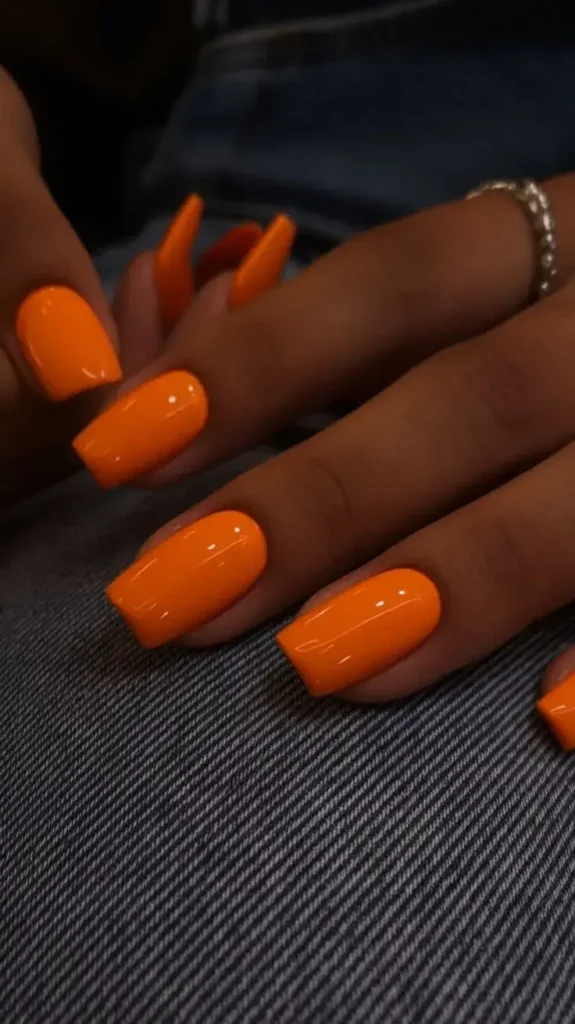 Short Orange Nails Design