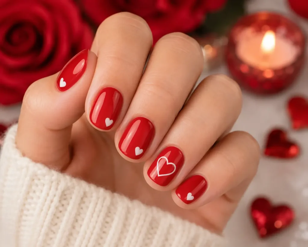 Short Red Heart Nails