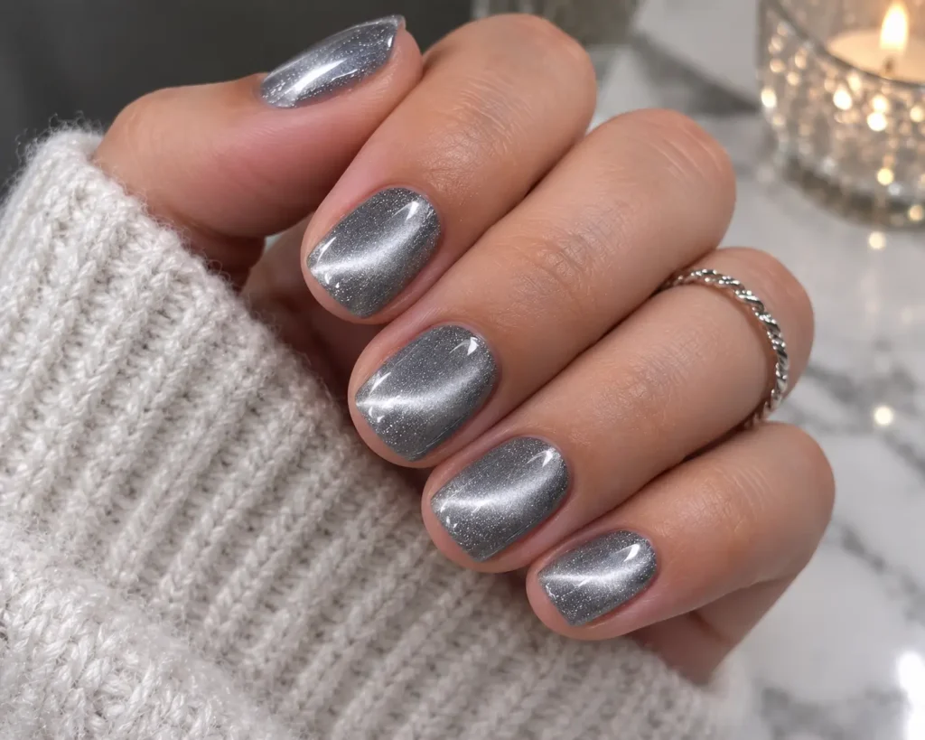 Silver Cat Eye French Tips