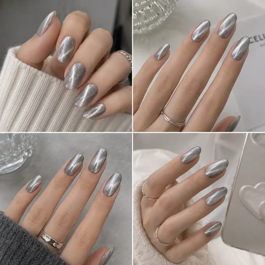 Silver Cat Eye Nails Pinterest-Inspired