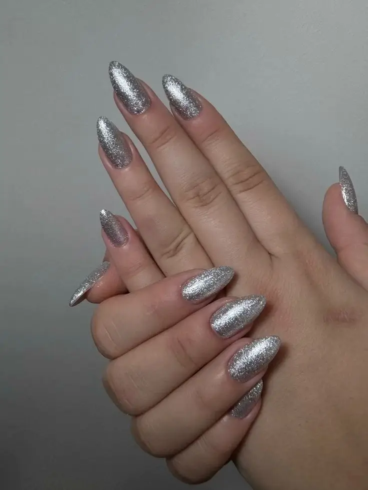 Silver Nails With Glitter