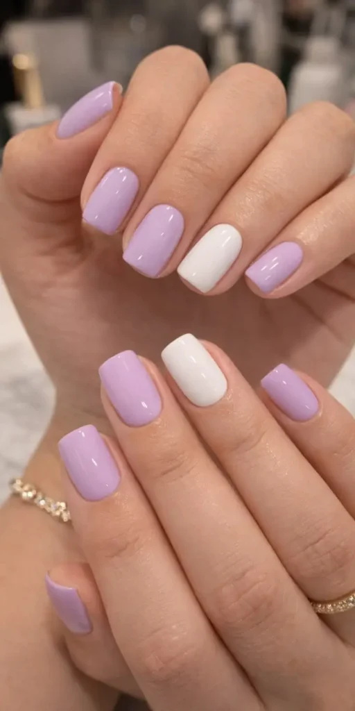 Soft Lavender & White Nails