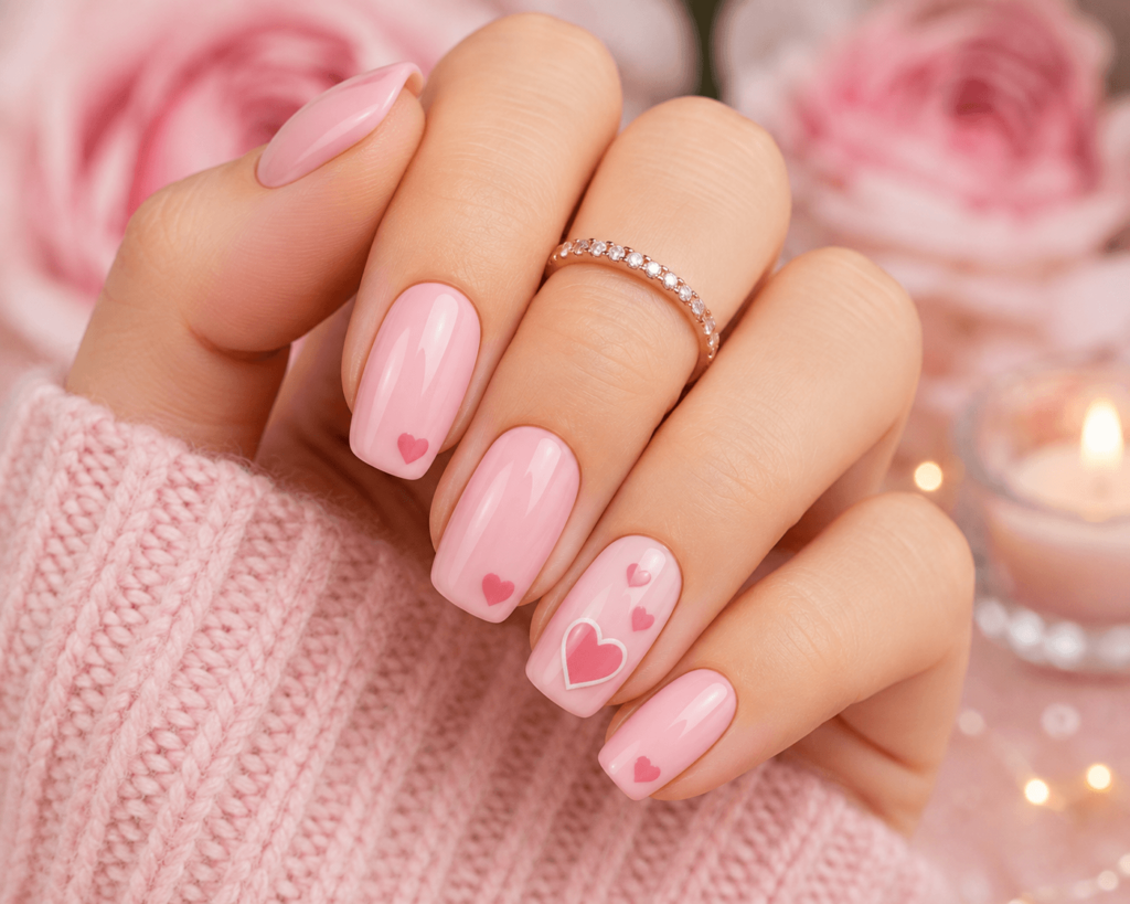 Soft Pink Heart Nail Design