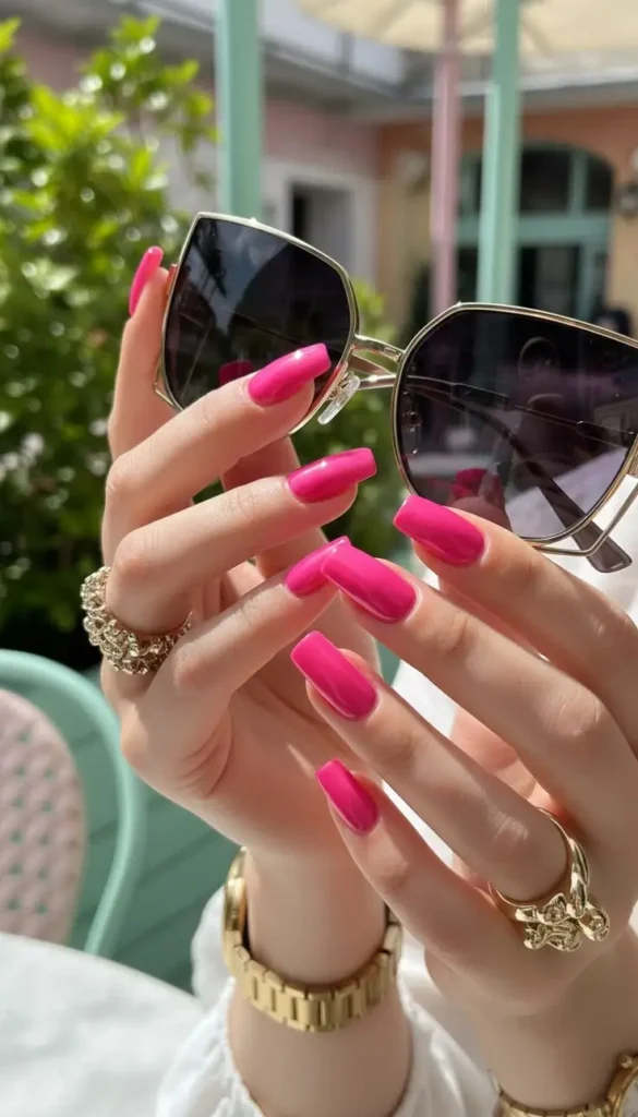 Summer Hot Pink Nails
