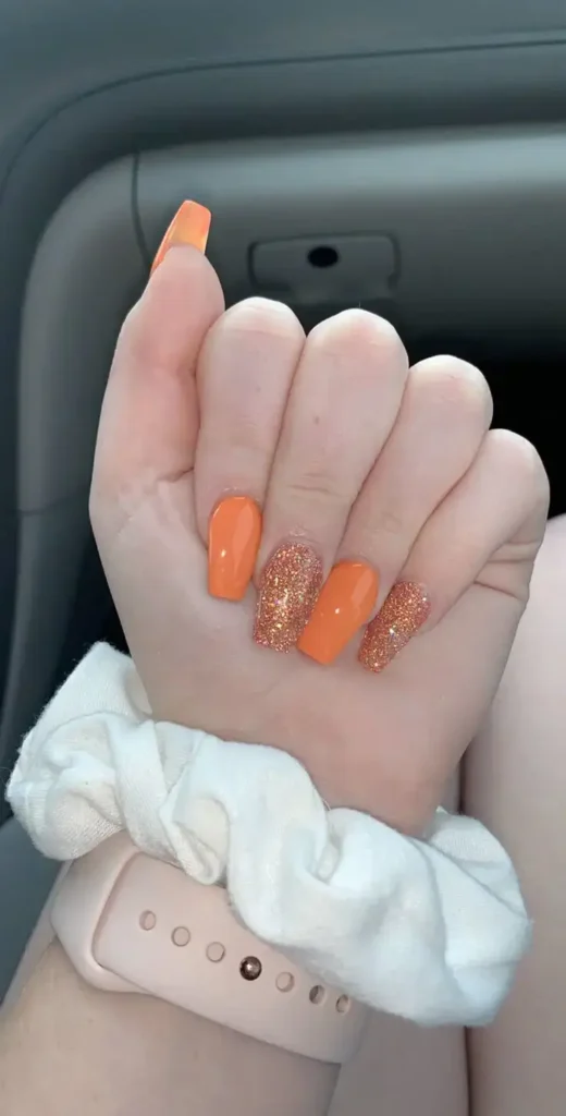 Summer Orange Nail Designs With Glitter