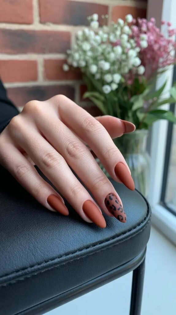 Terracotta Fall Nails with Leopard Accent