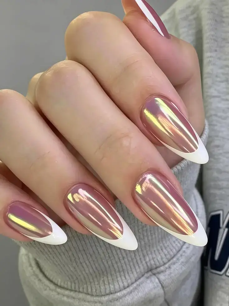 White French Tip With Pink Chrome