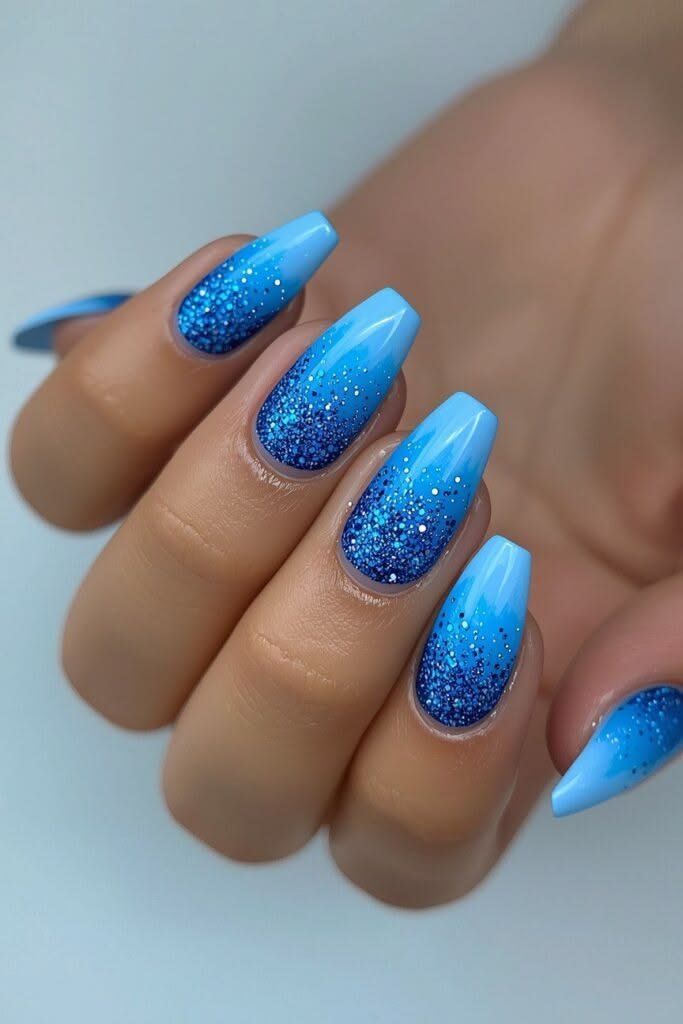 Blue and White Ombre Nails