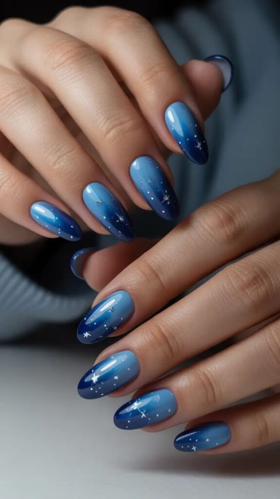 Dark Blue Ombre Nails 
