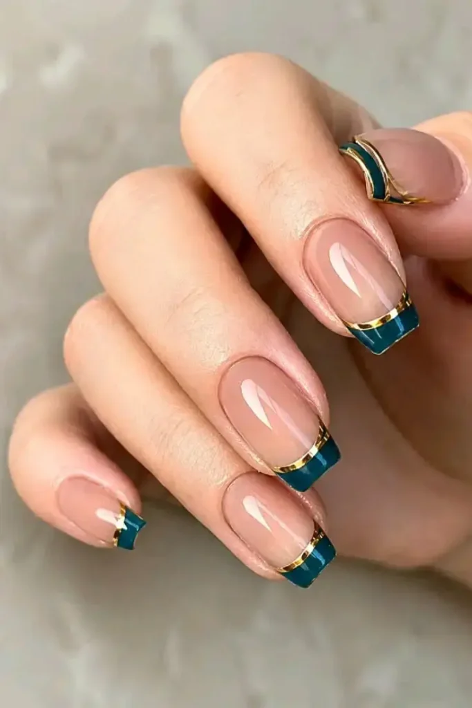 Dark Turquoise French Tip Nails