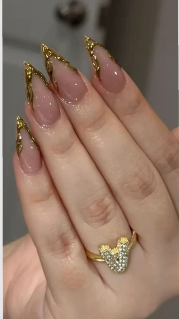 Gold Chrome Flame French Tips