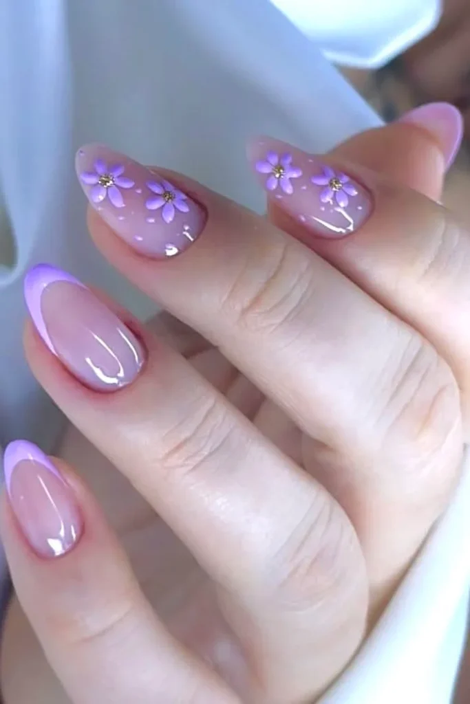 Lilac Nails With Flowers